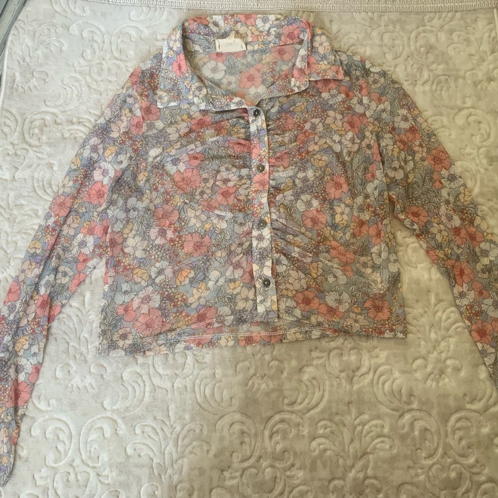Mesh Floral Button Down Top - Light Weight and See Through 🌸
